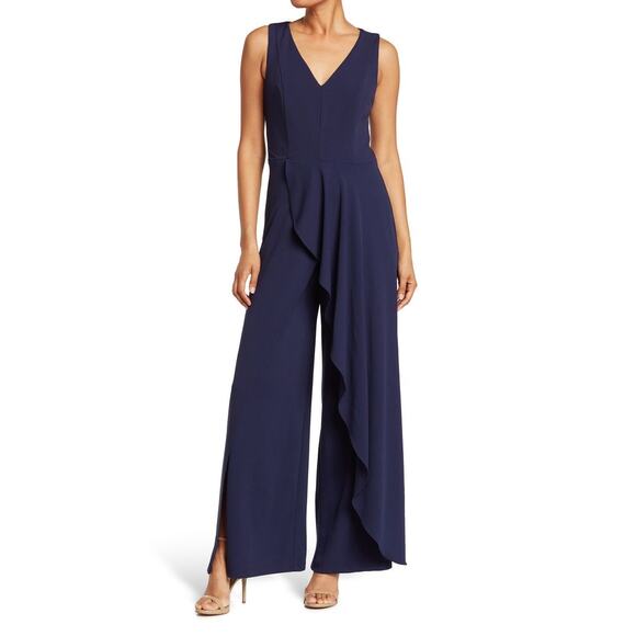 MARINA Ruffled Sleeveless Jumpsuit in Navy size 12 NWOT (b42) - Picture 1 of 8